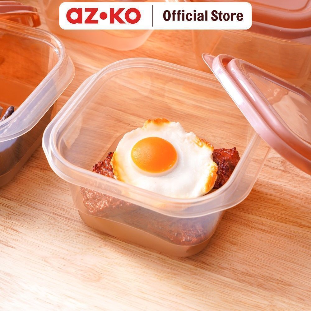 AZKO Picas 1 ltr Set 5 Pcs Milly Wadah Makanan Square - Pink Coral Food Container Kotak Makan Food Grade Serbaguna Tempat Makanan Food Storage Kitchenware - Gambar 4