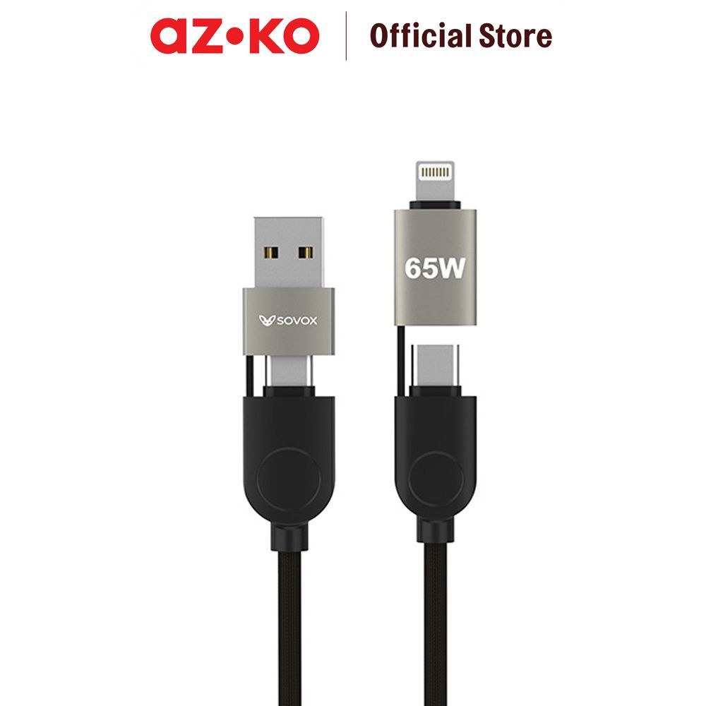 AZKO Sovox Kabel Charger 4in1 65 Watt 1 Meter - Hitam Charging Cable Kabel Casan USB Charger Data Cable
