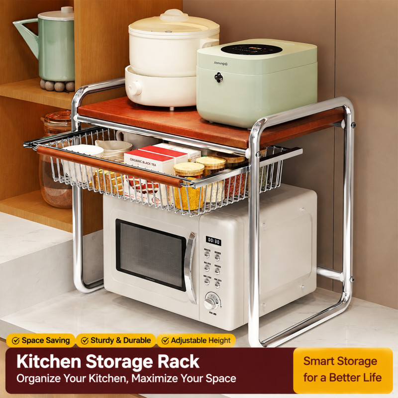 【SG Stock】Microwave Rack Kitchen Storage Shelf Pull‑Out Drawer ...