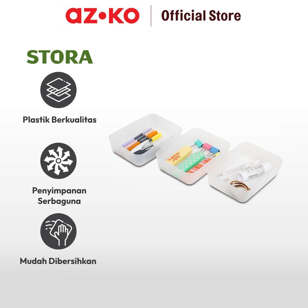 AZKO Stora Organizer Laci 18x13x4.5 cm Set 3 pcs Pembagi Laci Sekat Drawer Organizer Tray Laci - Gambar 3