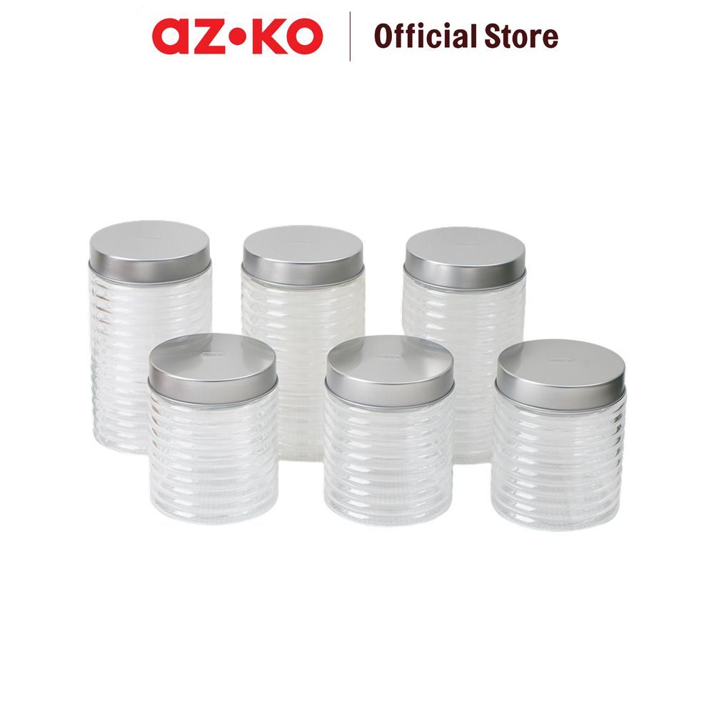AZKO Culinart Stoples Kaca Dengan Tutup Putar Set 6 pcs Transparan - Silver Toples Jar Food Container Setoples Wadah Penyimpanan Kedap Udara - Gambar 2