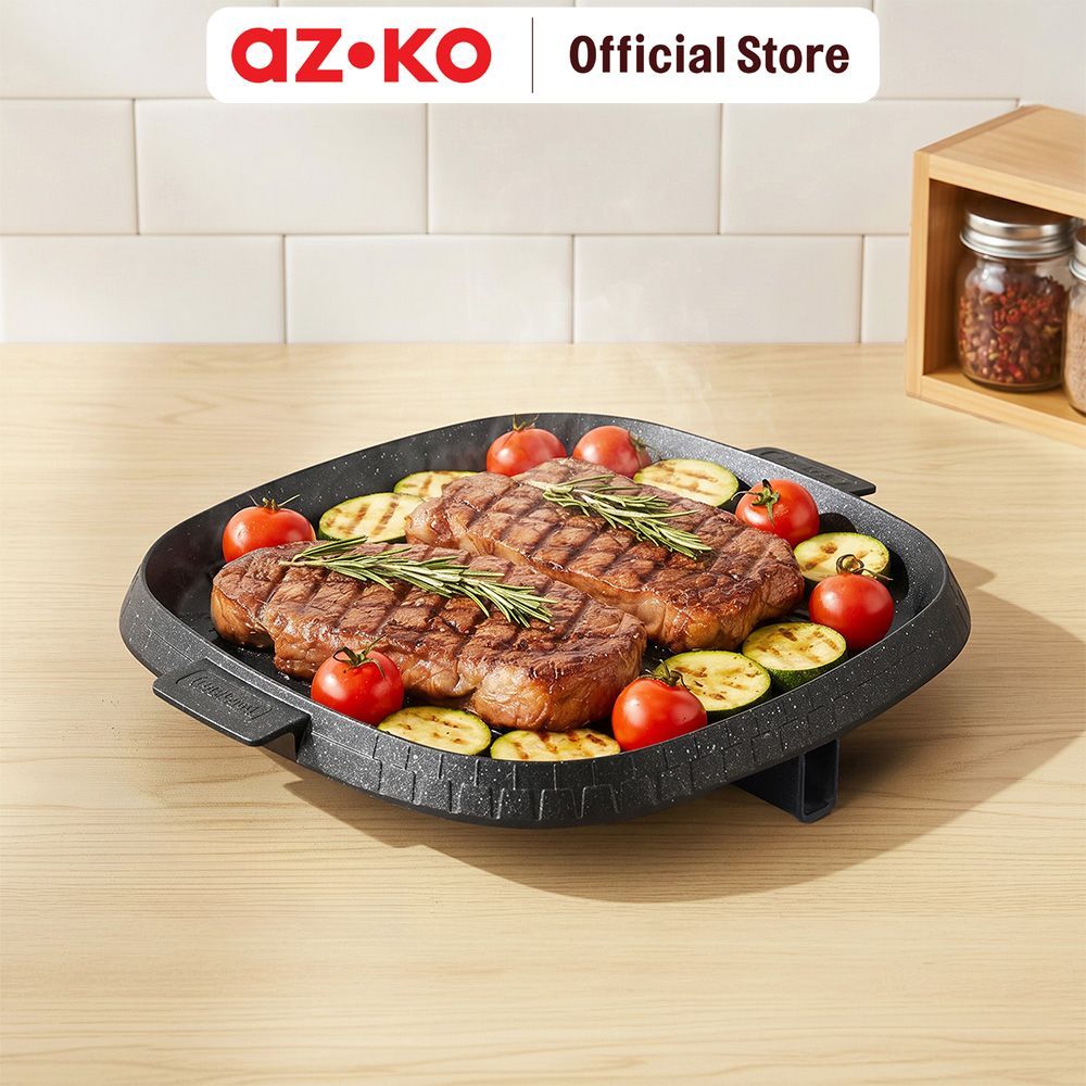 AZKO Culinart Joy Wajan Panggang Square Aluminium 32 cm - Hitam Grill Pan Bakar Skillet Grill Teflon Grill