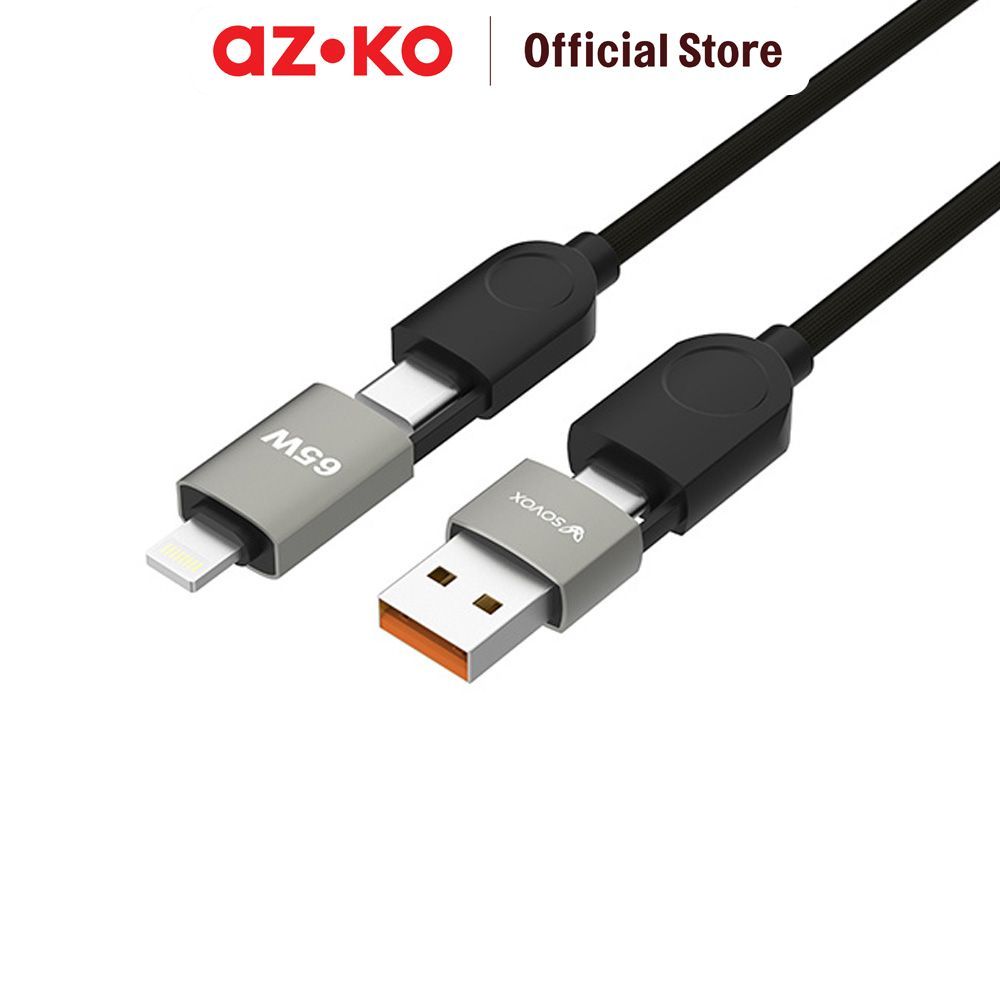 AZKO Sovox Kabel Charger 4in1 65 Watt 2 Meter - Hitam Charging Cable Kabel Casan USB Charger Data Cable - Gambar 4