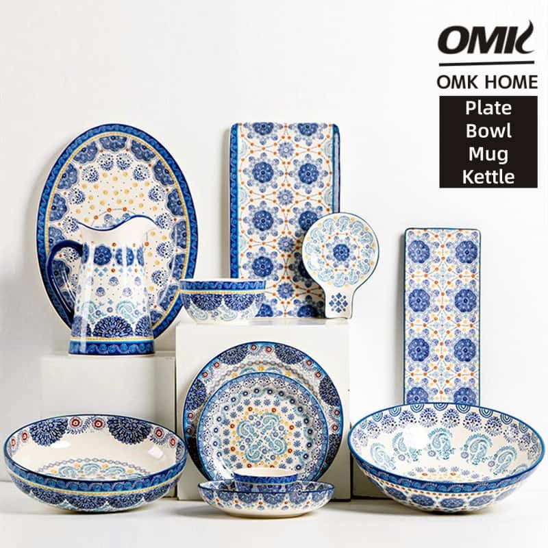 OMK American Ceramic Tableware Set Dinner Plate Deep Dish Large ...