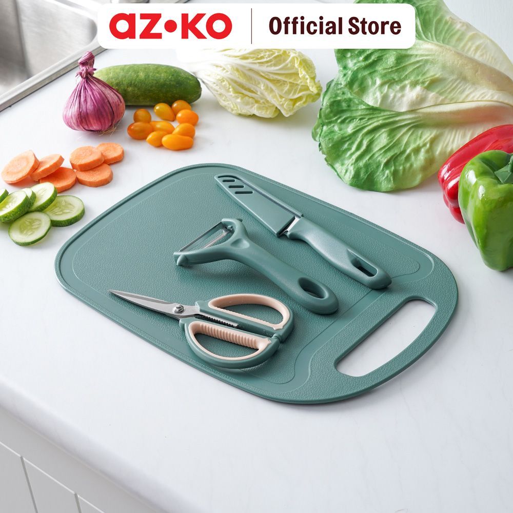 AZKO Culinart Pisau Dapur Dengan Talenan Set 4 pcs - Hijau Chef Cutter Utility Slicer Kitchen Slicer Alat Iris - Gambar 2