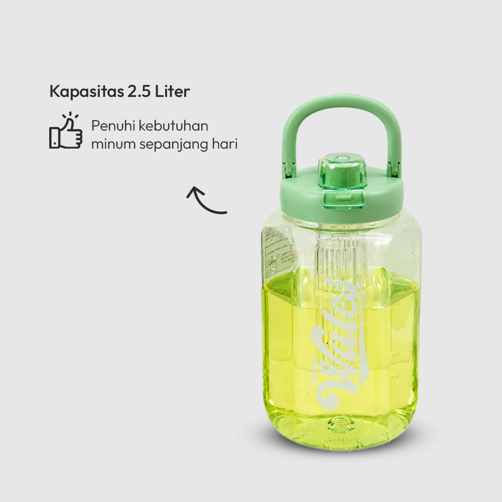 Ataru Botol Minum Tritan 2.5 Liter - Hijau Water Bottle BPA Free Drinkware Besar Wadah Hidrasi - Gambar 2