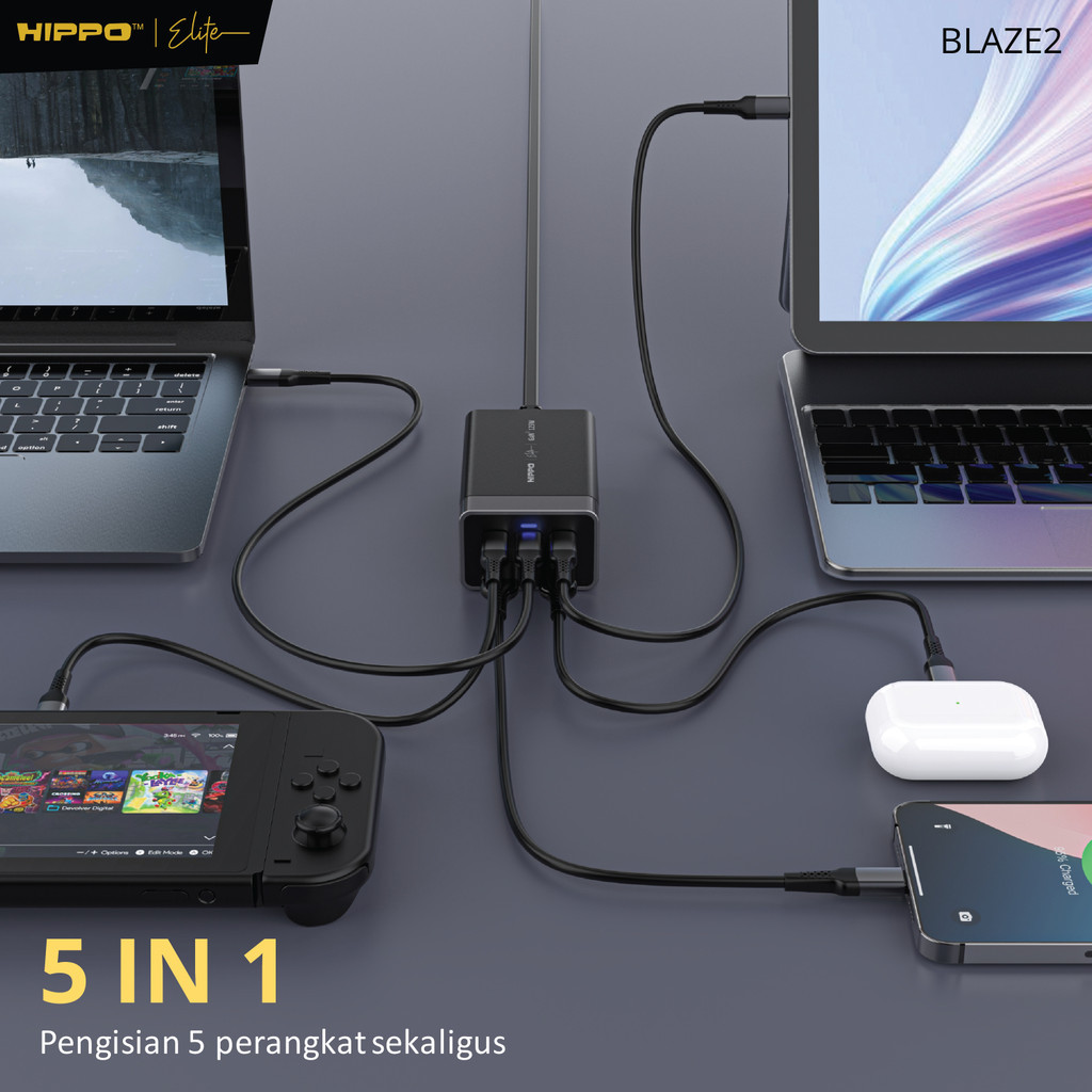 Hippo Elite Blaze 2 125W Adaptor Charger 5 port Support Laptop - Gambar 2