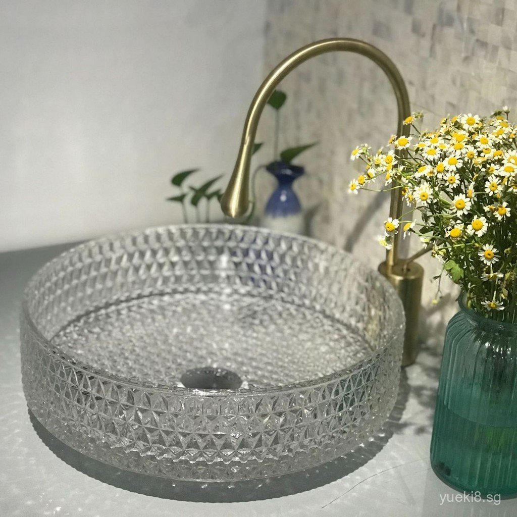 Italy Crystal Glass Wash Basin Cylindrical Die-cast Basin High Luxury ...