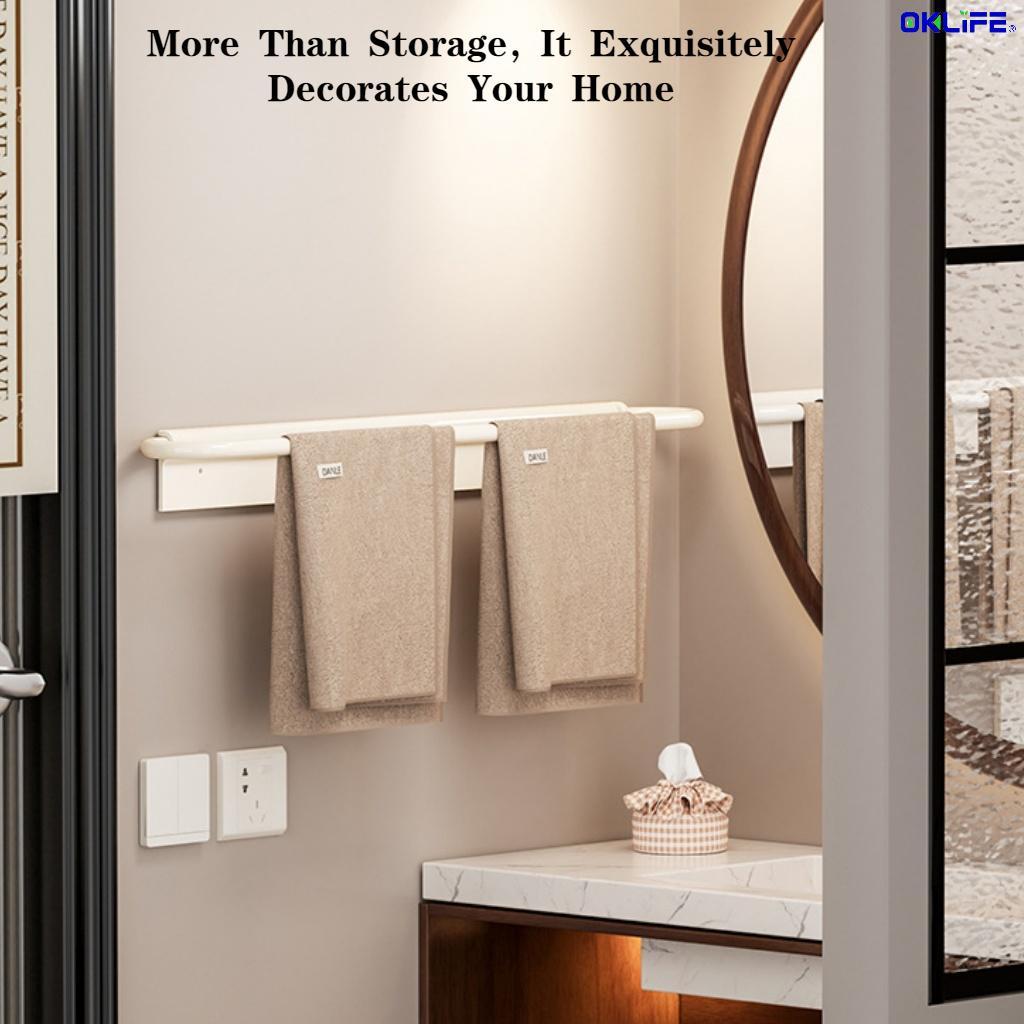 No Drilling Wall Mount Towel Bar Multi-Functional Towel Rack Slipper Storage Rack For Washroom view 8