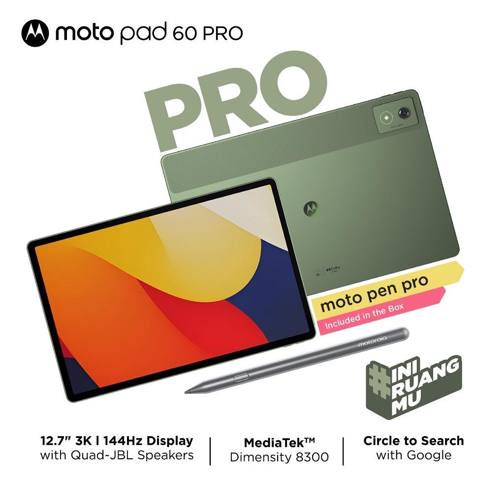 Lenovo Motorola Moto Pad 60 Pro 06ID MediaTek Dimensity 8300, Integrated ARM G615 MC5, RAM 8GB, 256GB UFS, 12.7" 3K 144Hz Touch, Pen Pro, JBL speakers, Dolby Atmos, Battery 10200mAh, Tablet Android Touchscreen 12inch MotoPad ZAG20006ID Bronze Green - Gambar 2