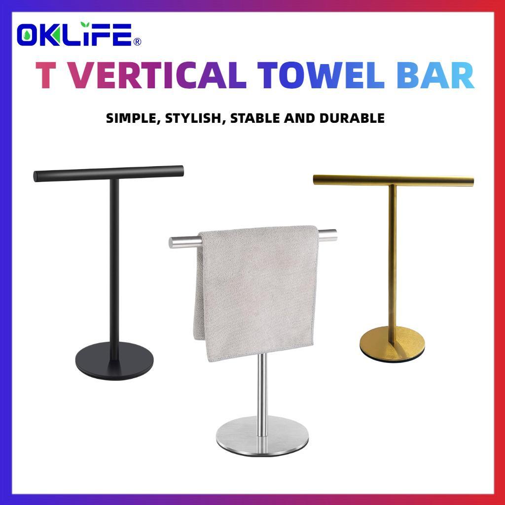 Waterproof Anti-Rust Stainless Steel T Bar Towel Rack Freestanding Desktop Towel Stand Stable Base Towel Holder