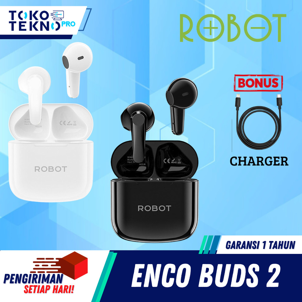 ROBOT Enco Buds 2 / Encobuds 2 TWS Wireless Earphone Earbuds Bluetooth 6.0 Daya Baterai Tahan 36 Jam