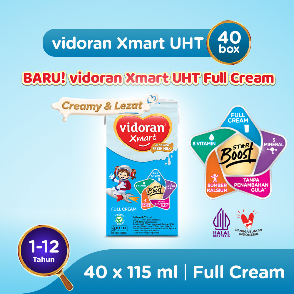 Vidoran Xmart UHT Susu Cair Full Cream [40pcs / 115 ml]