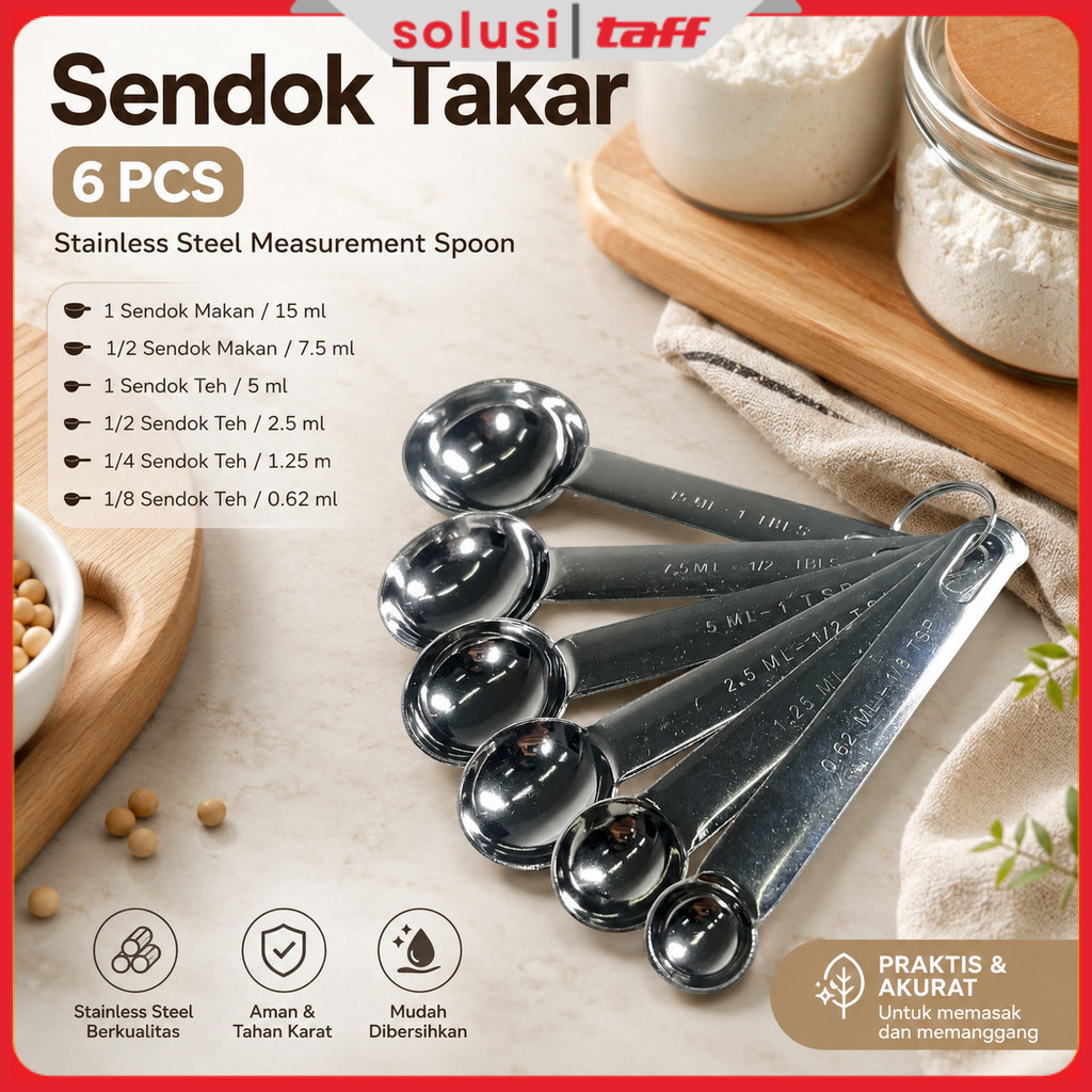 ST - TaffHOME Sendok Takar Set Baking Measurement Spoon 0.62-15ml 6 PCS - 16752
