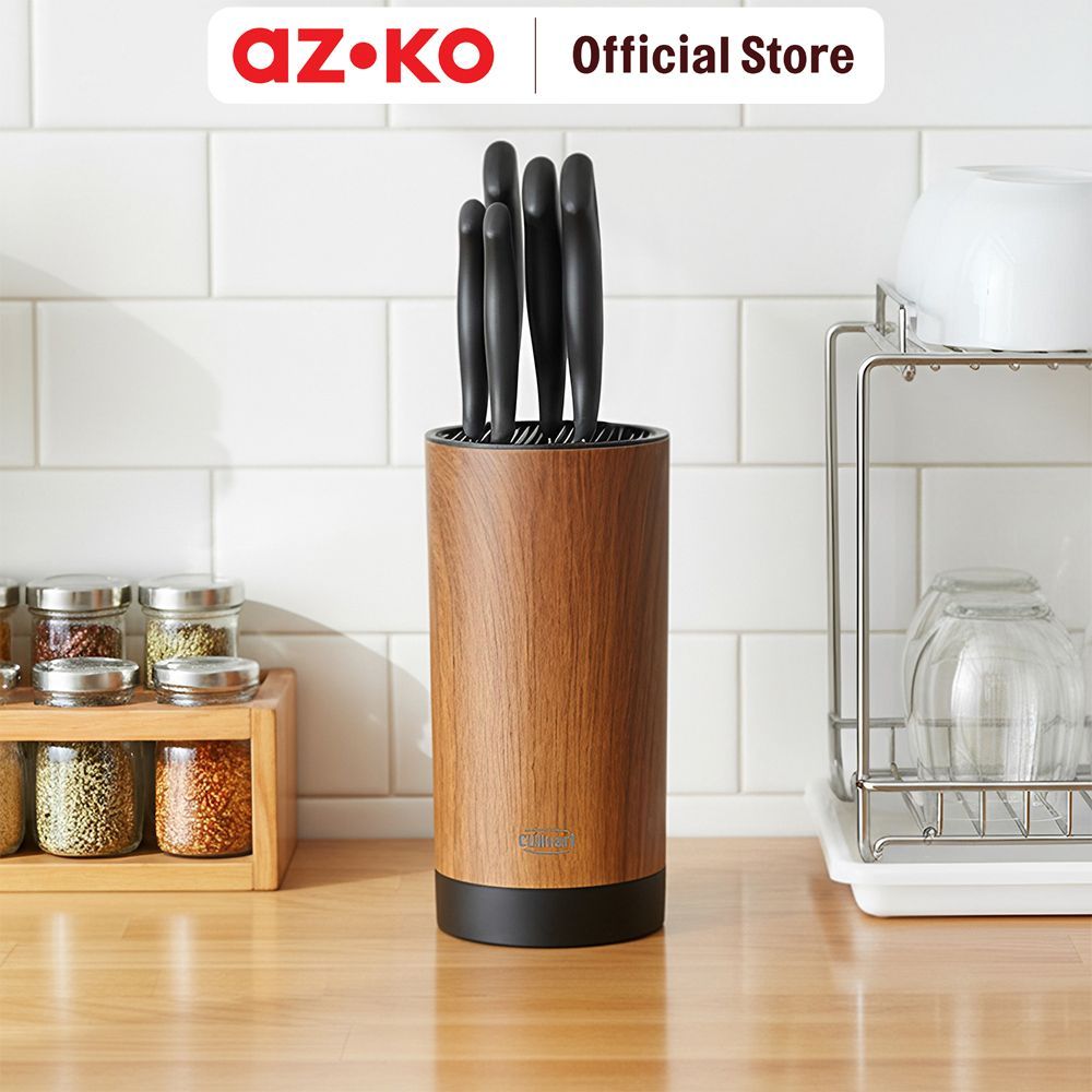 AZKO Culinart Pisau Dapur Dengan Block Penyimpanan Set 6 pcs - Cokelat/Hitam Chef Cutter Utility Slicer Kitchen Slicer Alat Iris