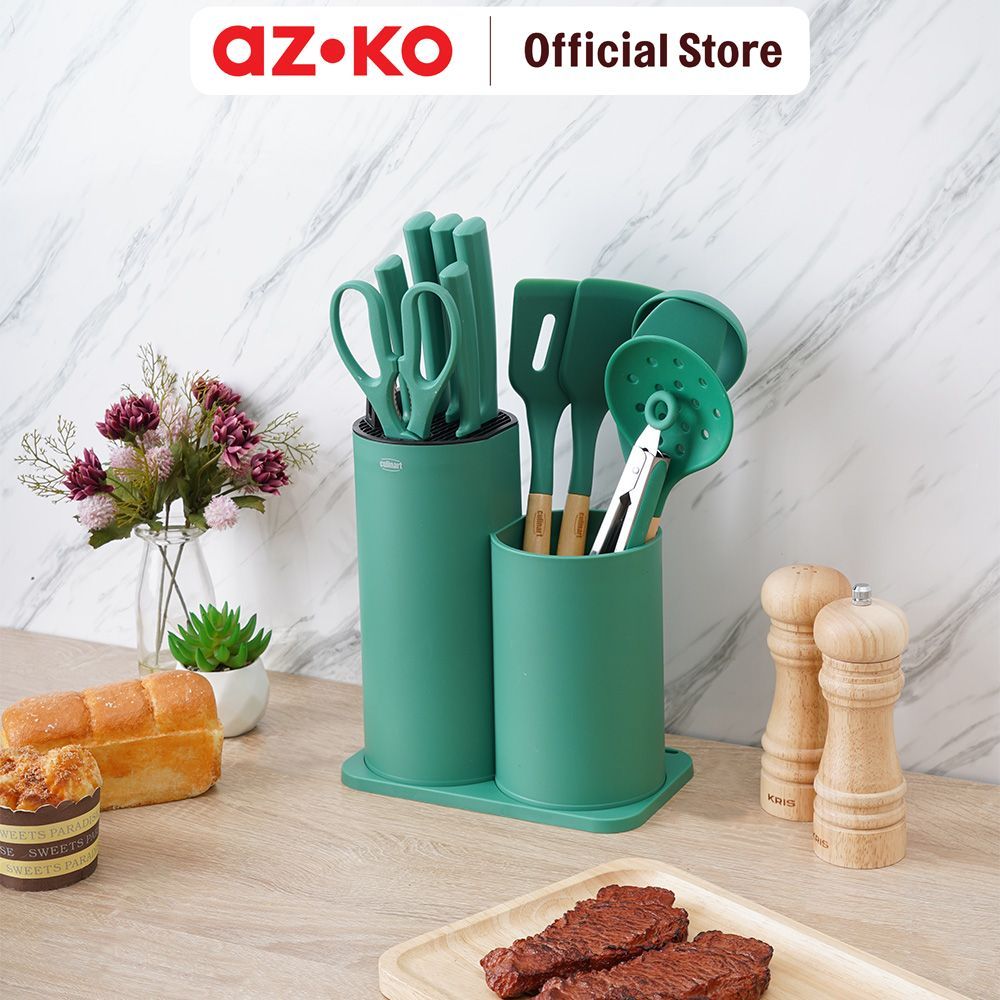 AZKO Culinart Gebore Pisau & Peralatan Masak Set 13 pcs Knife Set Pisau Dapur Spatula Sutil Blok Utensil Masak - Gambar 3