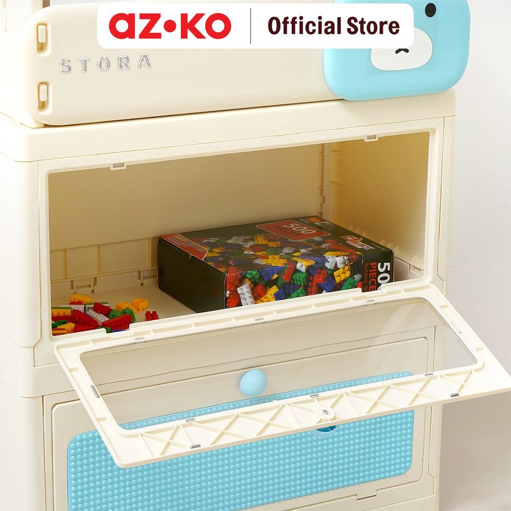 AZKO Stora Rak Buku Anak Dengan 2 Laci Bear - Biru Bookshelf Susun Rak Bacaan Shelf Buku Lemari Buku - Gambar 4