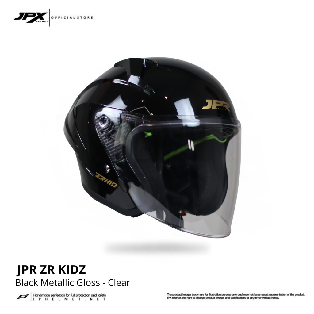 Helm Halfface JPR ZR Kidz Original Full ABS SNI - Black Metallic - Gambar 4