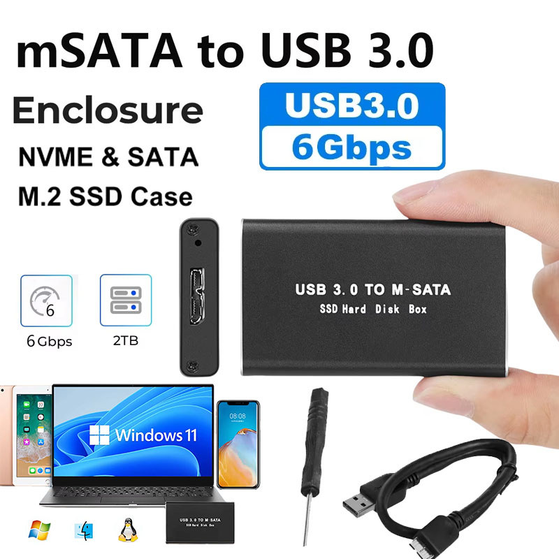 MSATA To USB 3.0 SSD Enclosure Mini SATA External HD Hard Drive Disk ...