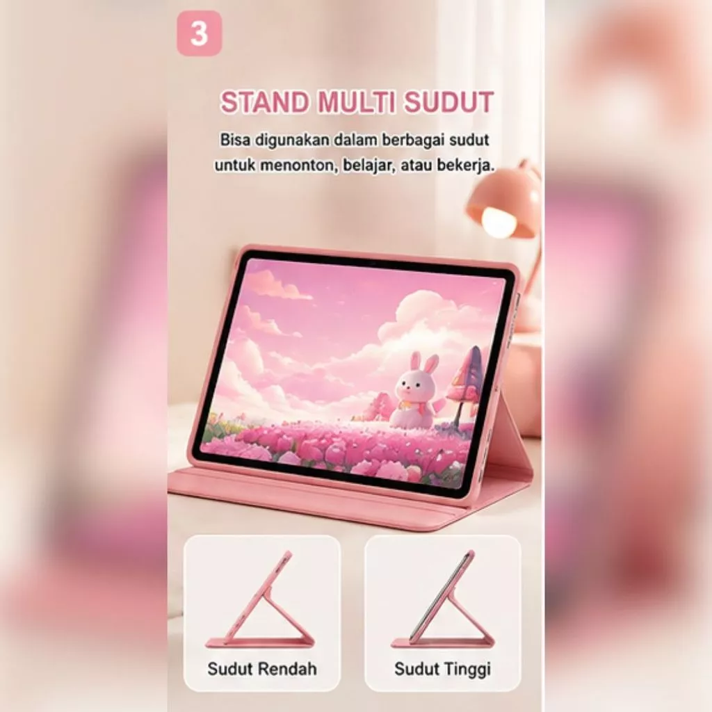 Cute Rabbit Pink Leather Flip iPad Gen 11th Gen 10 10.9" Air 4/5/6 10.9" Pro 11 Inch Cover Cartoon Cute 360 Rotatable Stand Mini 1 2 3 4 5 6 7 - Gambar 2