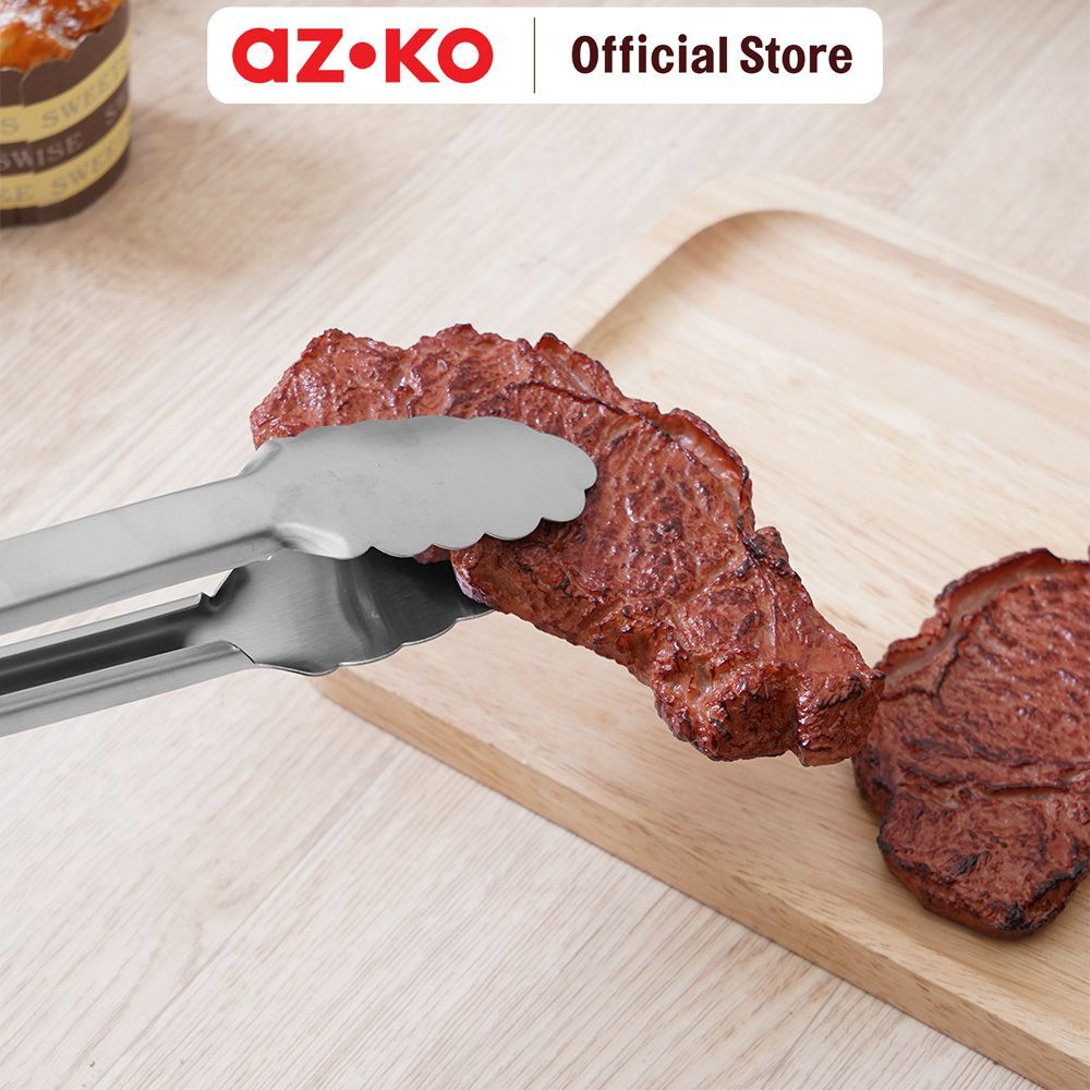 AZKO Culinart 44 cm Penjepit Makanan Stainless Steel 430 - Silver/Hitam Tongs Capitan Makanan Serbaguna Alat Penjepit Gorengan Food Grade Peralatan Masak Perlengkapan Dapur - Gambar 4