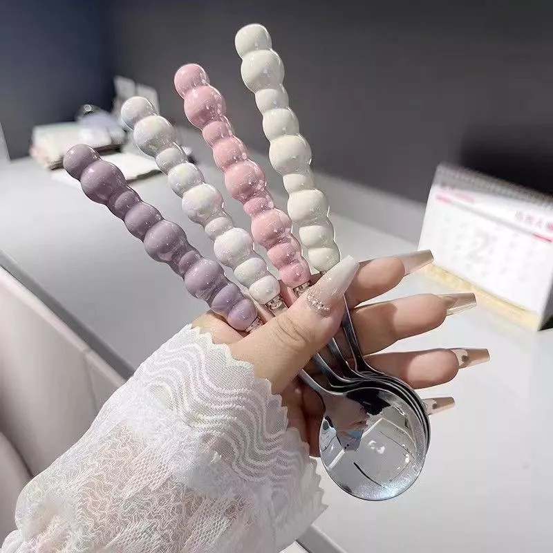 SENDOK MAKAN AESTETIK PREMIUM GAGANG MUTIARA STAINLESS