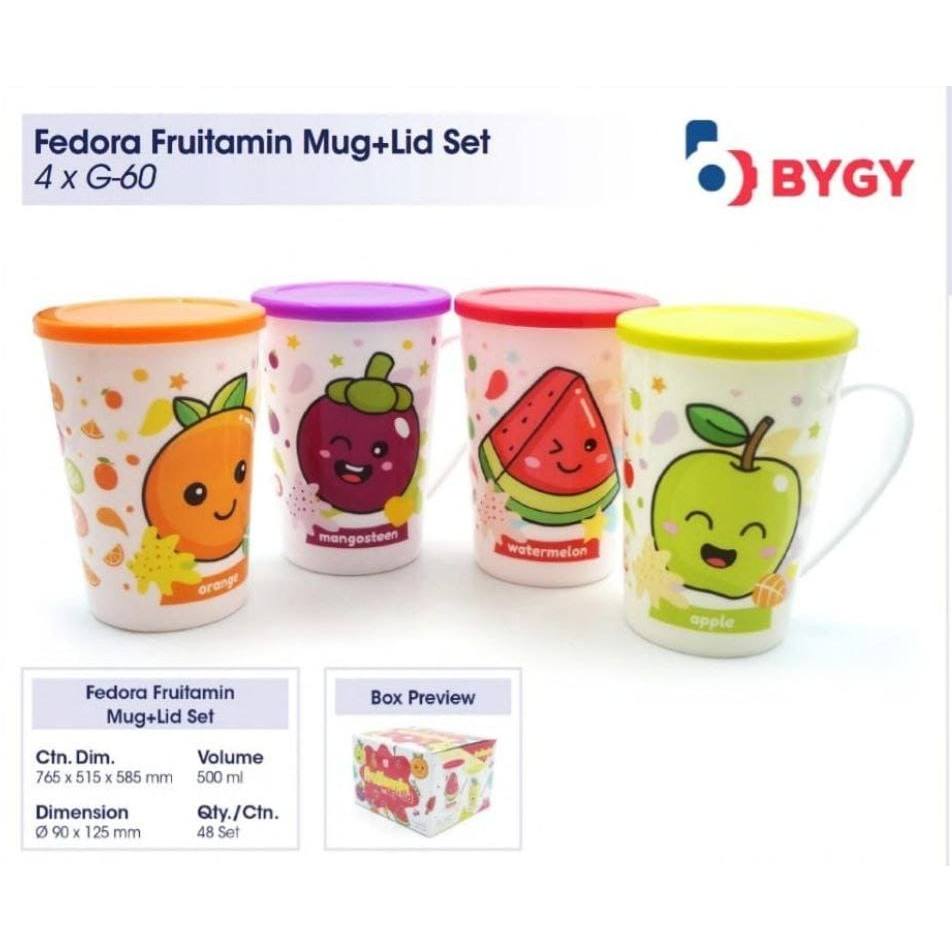 AFL (BUBBLEWRAP) PAKET BOX ISI 4 / FEDORA FRUITAMIN MUG + LID SET