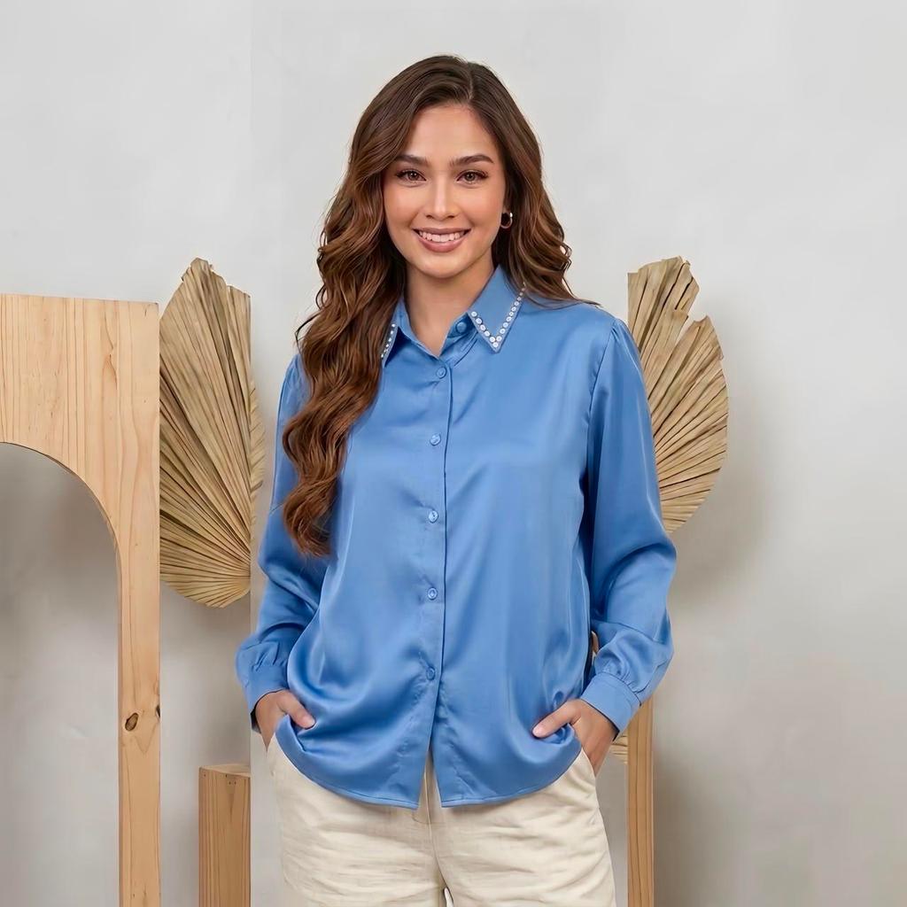 SH NANA Blouse Mutiara Bahan Soft Satin Elegan Kekinian - Gambar 3
