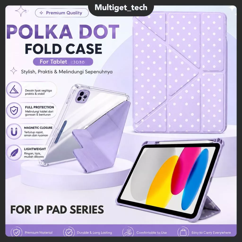 Yfold Case Clear For Gen 11 10 9 8 7 6 5 / Air 4 5 6 Pro 11 / Mini 1 2 3 4 5 6 7 Polkadot Pattren Y-Stand With Pencil Holder Shockproof Magnetic