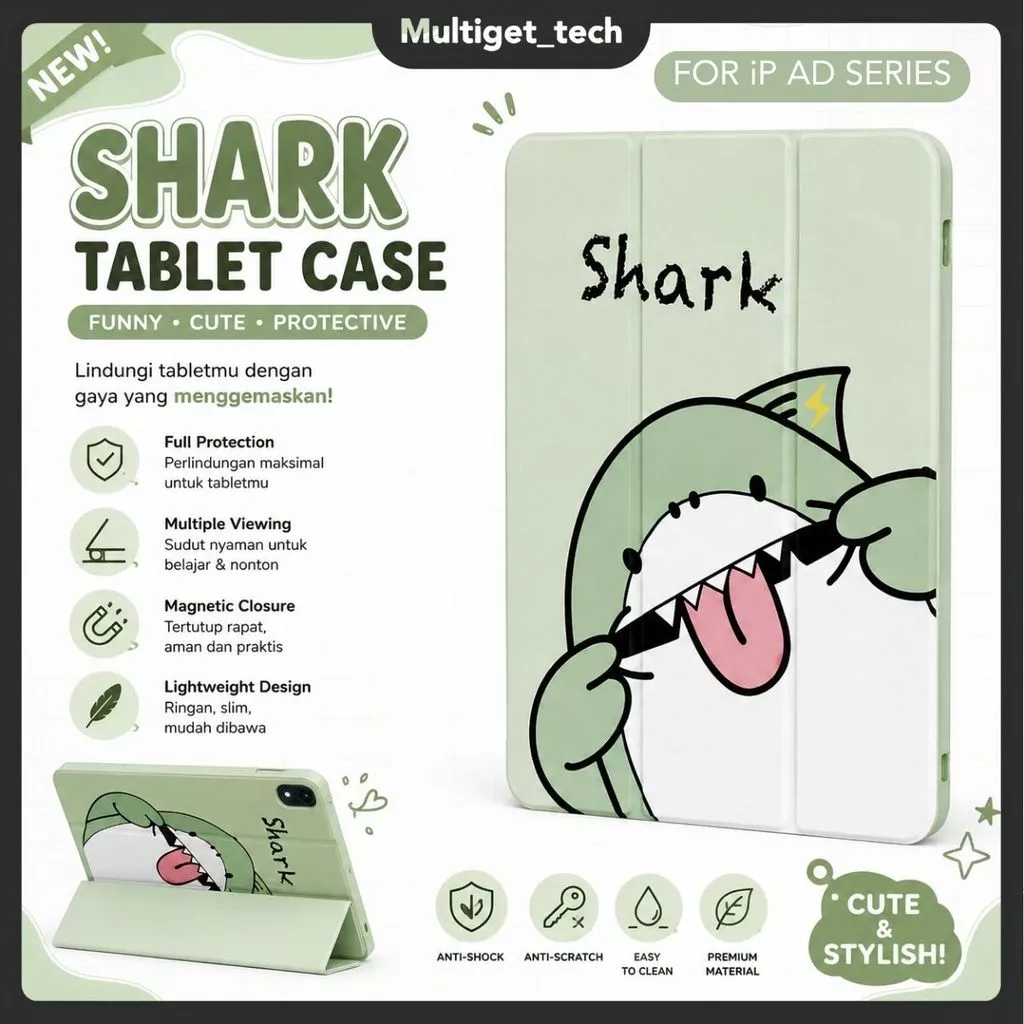 Flip Case iPad Gen 11th 10 Gen 9 8 7 10.2" / Pro 11"/ Mini 1 2 3 4 5 6 7 / Air 4 5 6 10.9" Aesthetic Pattren Baby Shark Cute TriFold Magnetic Stand Anti Scratch