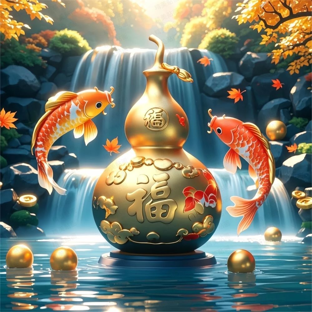 Fu Lu Koi Lotus Cornucopia Landscape Painting Stickers Good Luck ...