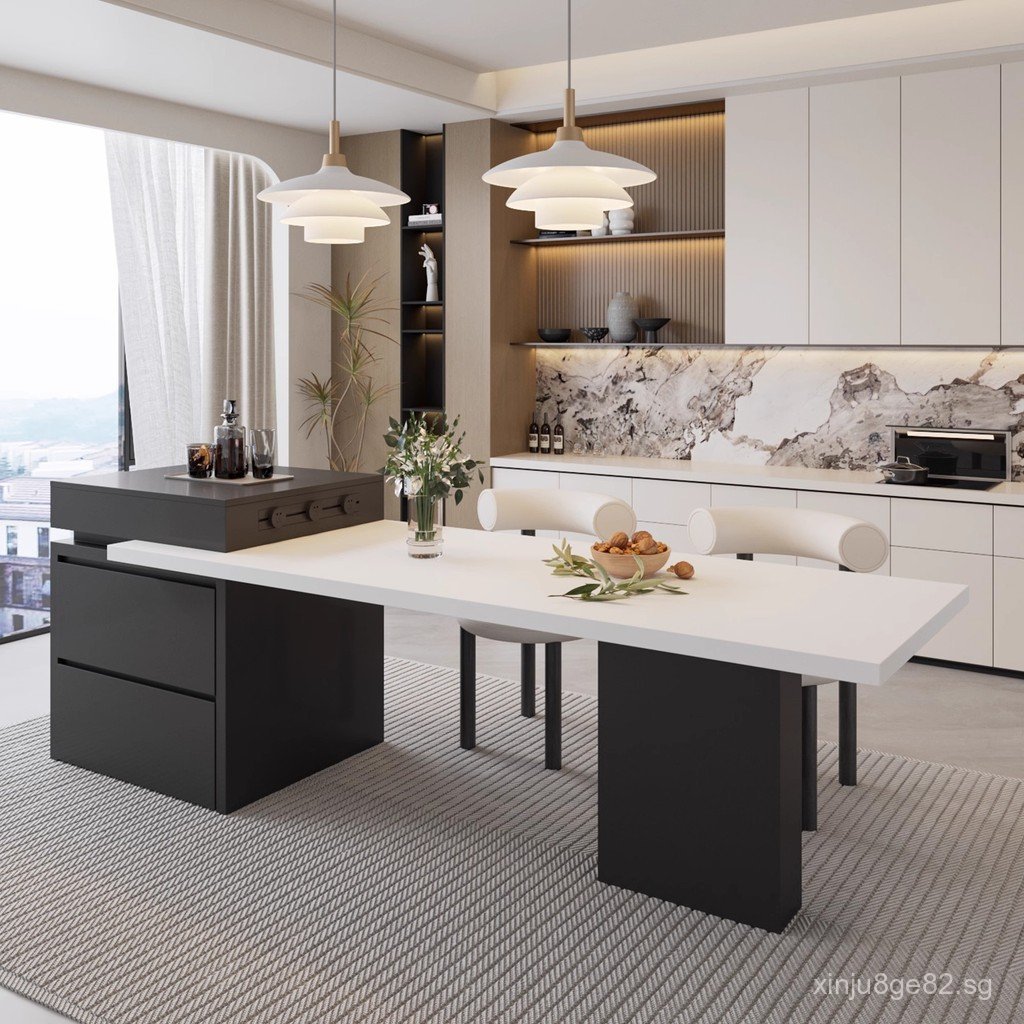 Expandable Rock Slab Island Dining Table Integrated Home Small ...