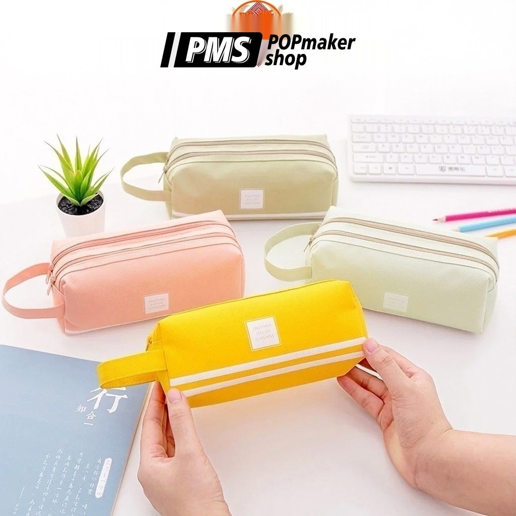 PoPmaker shop dompet alat tulis serbaguna kanvas anti air tahan sobek resleting halus modern untuk kuliah mahasiswa H561 COD - Gambar 2