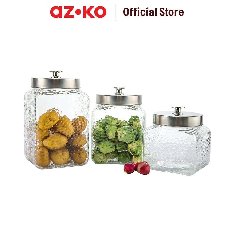 AZKO Culinart Stoples Kaca Set 3 pcs Transparan Toples Jar Food Container Setoples Wadah Penyimpanan Kedap Udara - Gambar 2