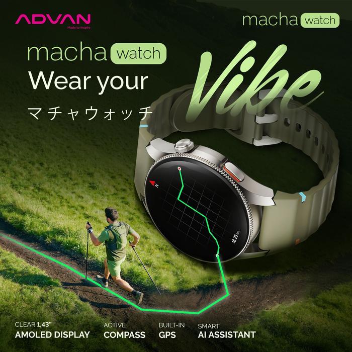 ADVAN Smartwatch Macha Build-in GPS AI Assistant AMOLED 1.43" Active Compass 3ATM Waterproof Tahan Air Jam Tangan Pintar Bluetooth Call Always On Display AOD Bluetooth Call Support Strava - Black - Gambar 2