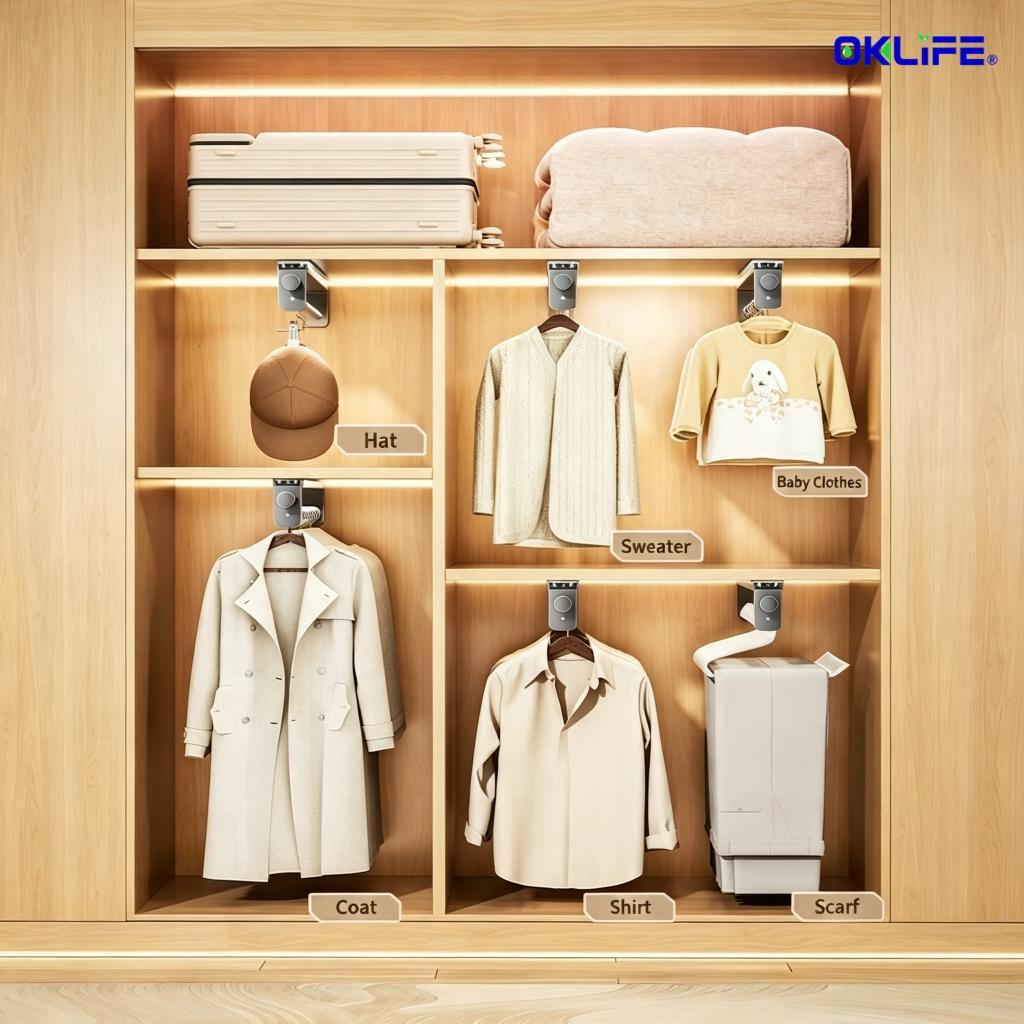 Closet Retractable Pull‑out Hanging Rod Cabinet Top Mount Clothes Hanger Wardrobe Storage Organizer view 9