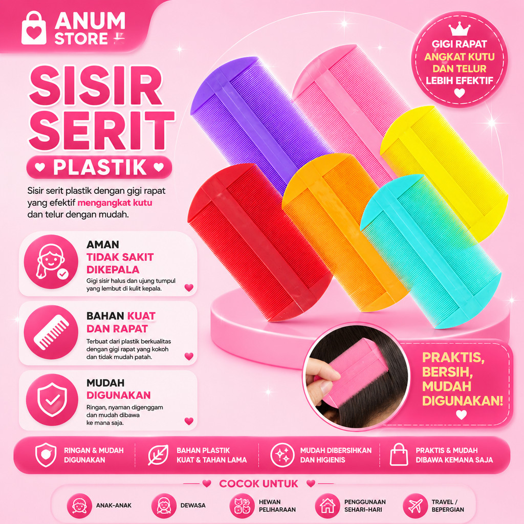 1PCS Sisir Serit Kutu Warna Gagang Plastik Alat Perawatan Rambut Sisir Ketombe Kerep A212