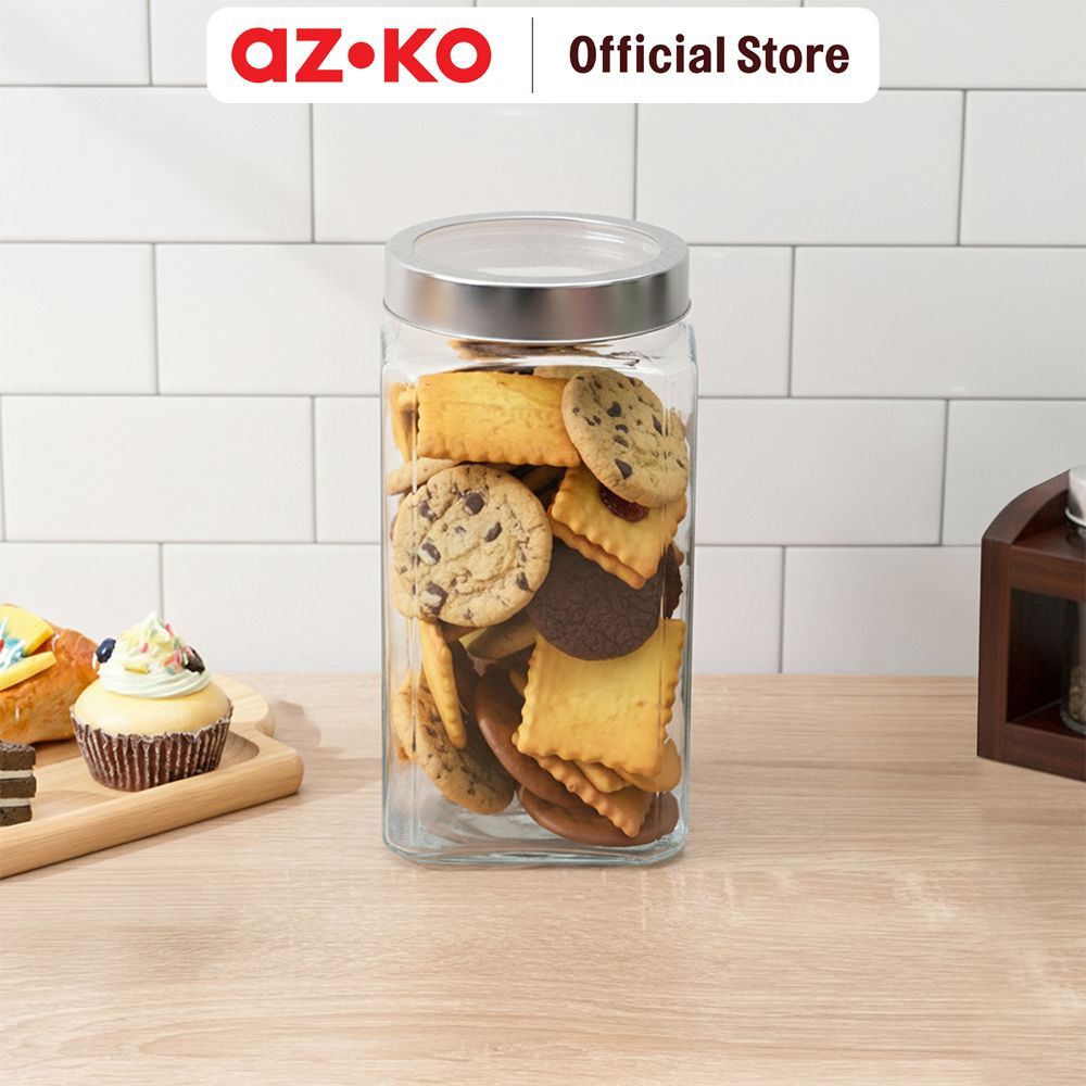 AZKO Culinart Stoples Kaca Transparan Toples Jar Food Container Setoples Wadah Penyimpanan Kedap Udara