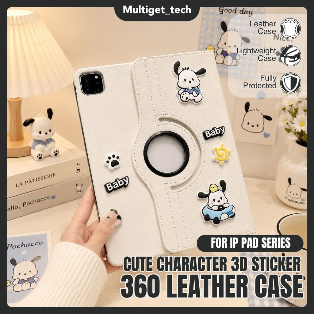 Case Leather 360° Cute Pochacco iPad Gen 11th Gen 10 10.9" Air 4/5/6 10.9" Pro 11" Cover Mini 1 2 3 4 5 6 7 Cover Rotating Flip Casing