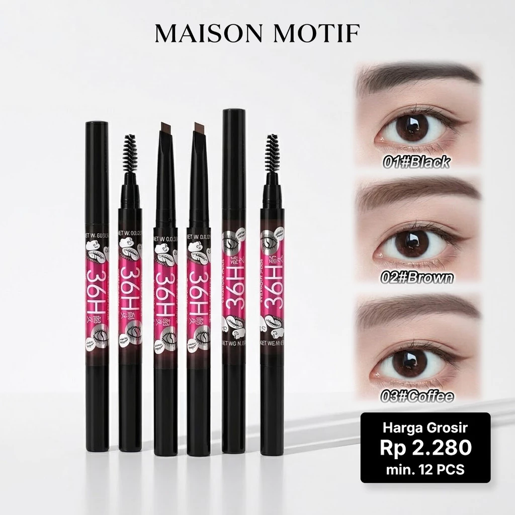 GROSIR 12 Pcs Eyebrow Pencil Double Header 36H 2 in 1 Waterproof Tahan Lama Pensil Alis 284 8127