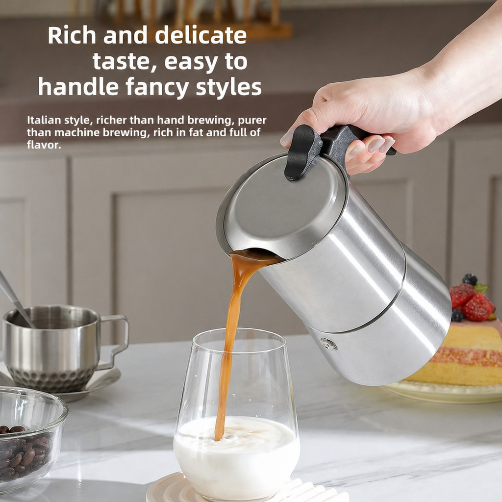 HSB Moka Pot Teko Kopi Espresso Coffee Maker Stovetop Dual Valve - Z60 - Gambar 3