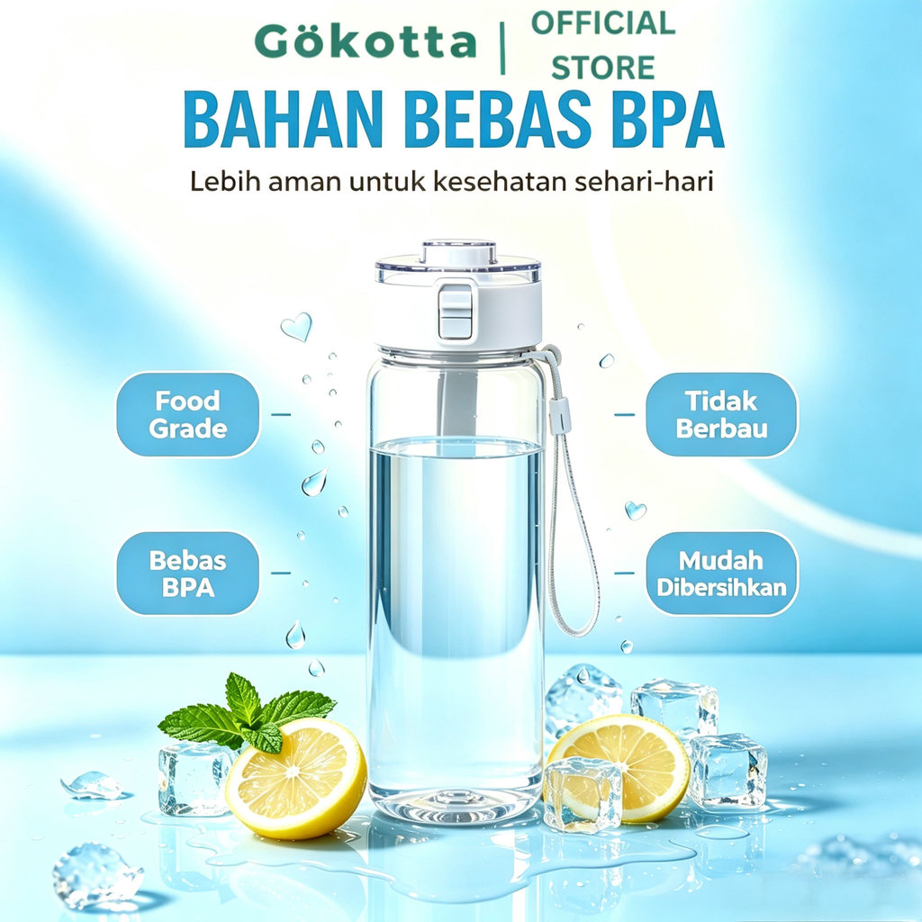 GOKOTTA Botol Minum Sport 350 550 800ml/Transparan Estetik Botol Air Minum /Gelas Plastik Tahan Suhu Tinggi BPA FREE