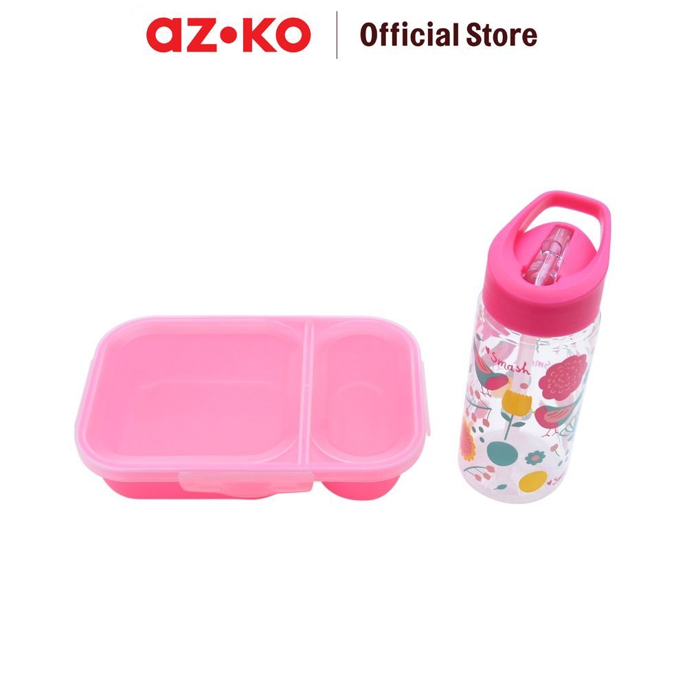 AZKO Smash Set 4 Pcs Kotak Makan Anak 2 Sekat Bird - Pink Lunch Box Food Grade Food Box Kotak Bekal Makan Wadah Makanan - Gambar 3