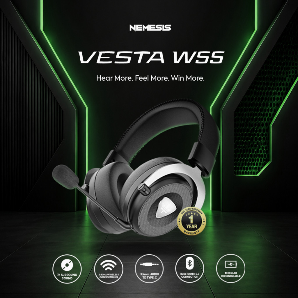 NYK NEMESIS VESTA W55 / W-55 Headset 3 Mode Connetion Immersive Sound Detachable Microphone for PC Laptop Console - Gambar 2