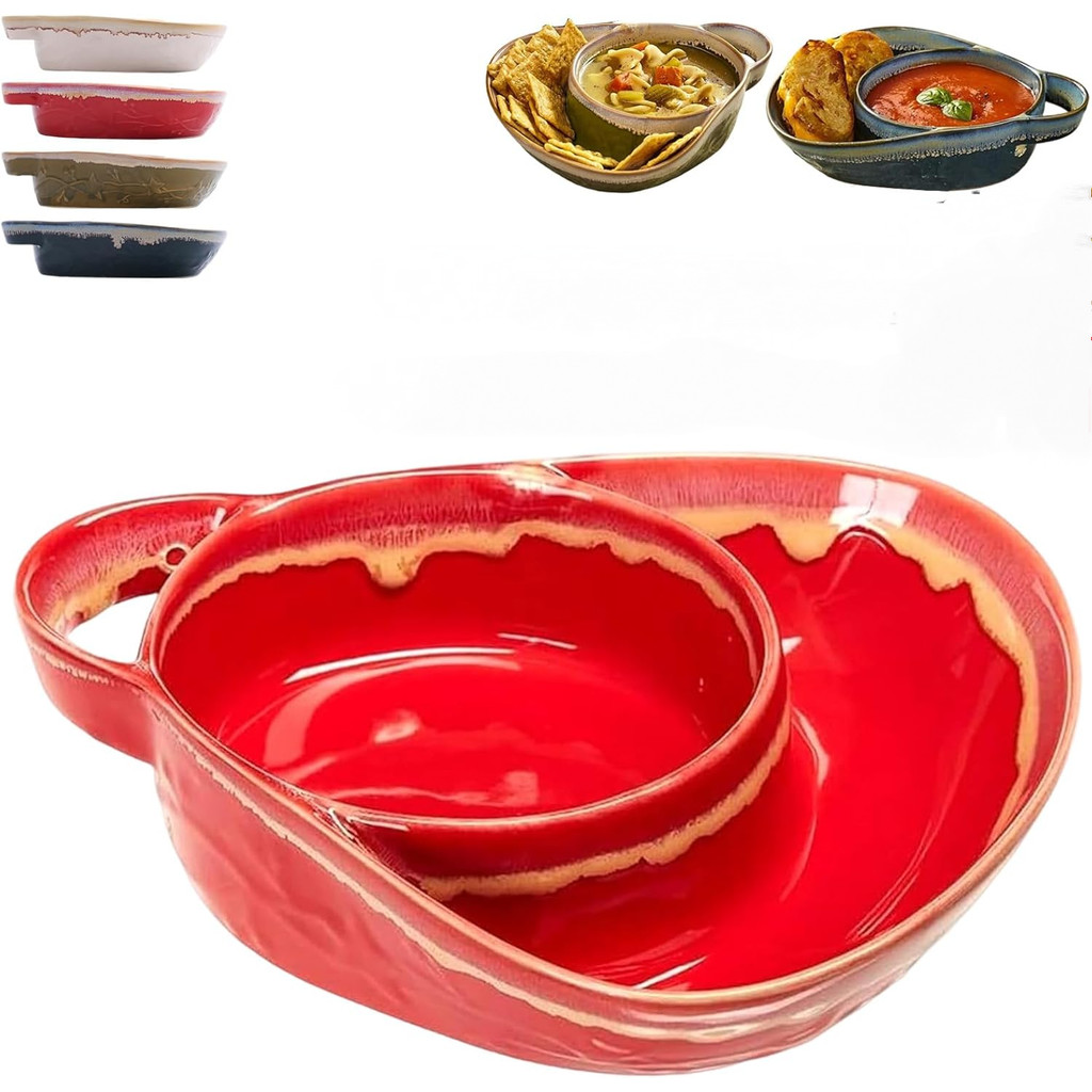 Wareland Soup Bowl with Handle & Salad Plate, Soup and Sandwich Plate Combo, 18oz Soup Mug/Cup for Cereal, Ceramic Pasta Plate for Appetizer, Dessert, Rice, Dishwasher & Microwave Safe, Cream