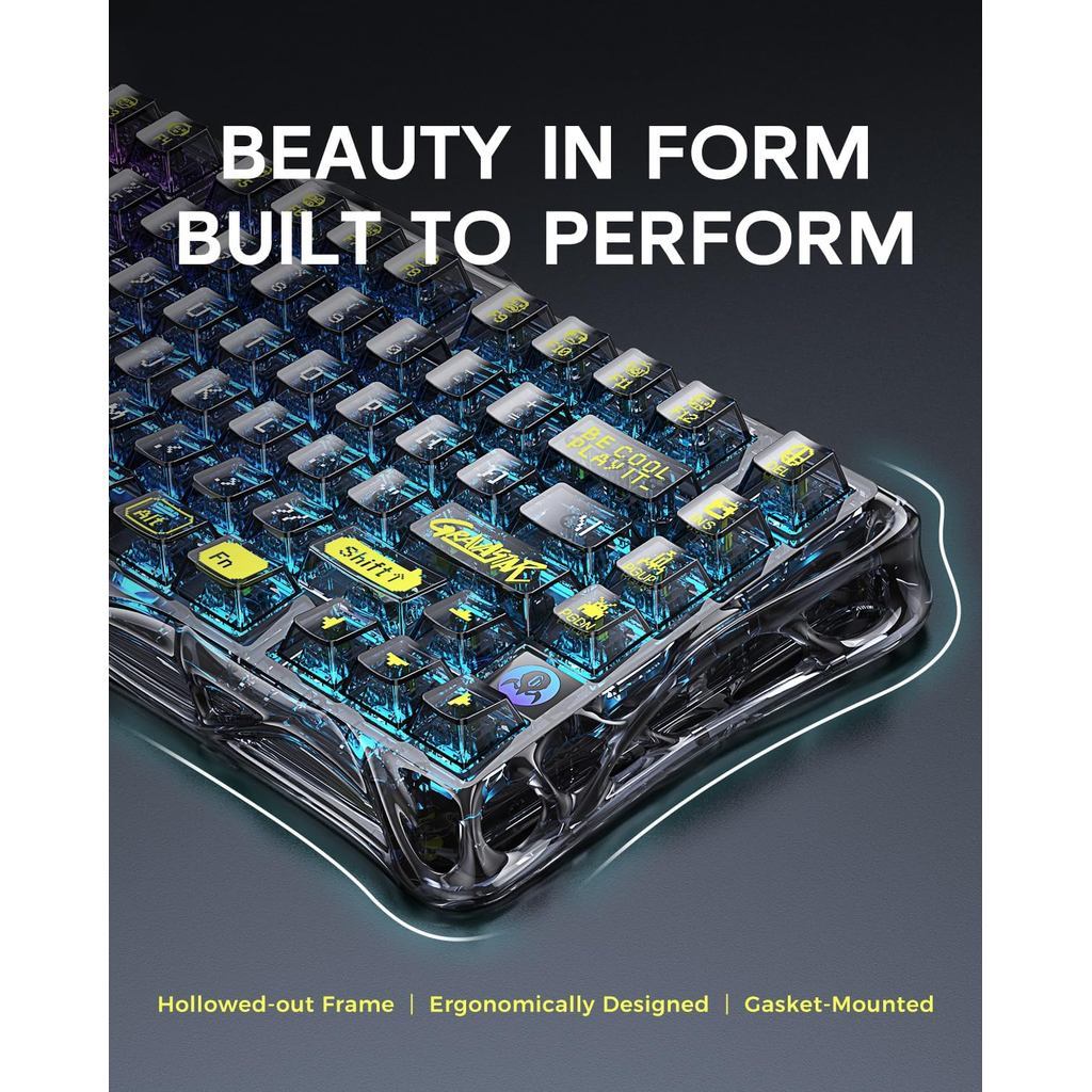 GravaStar Mercury K1 / K-1 Lite Wireless Mechanical Gaming Keyboard Transparent Black Keycaps - Gambar 3