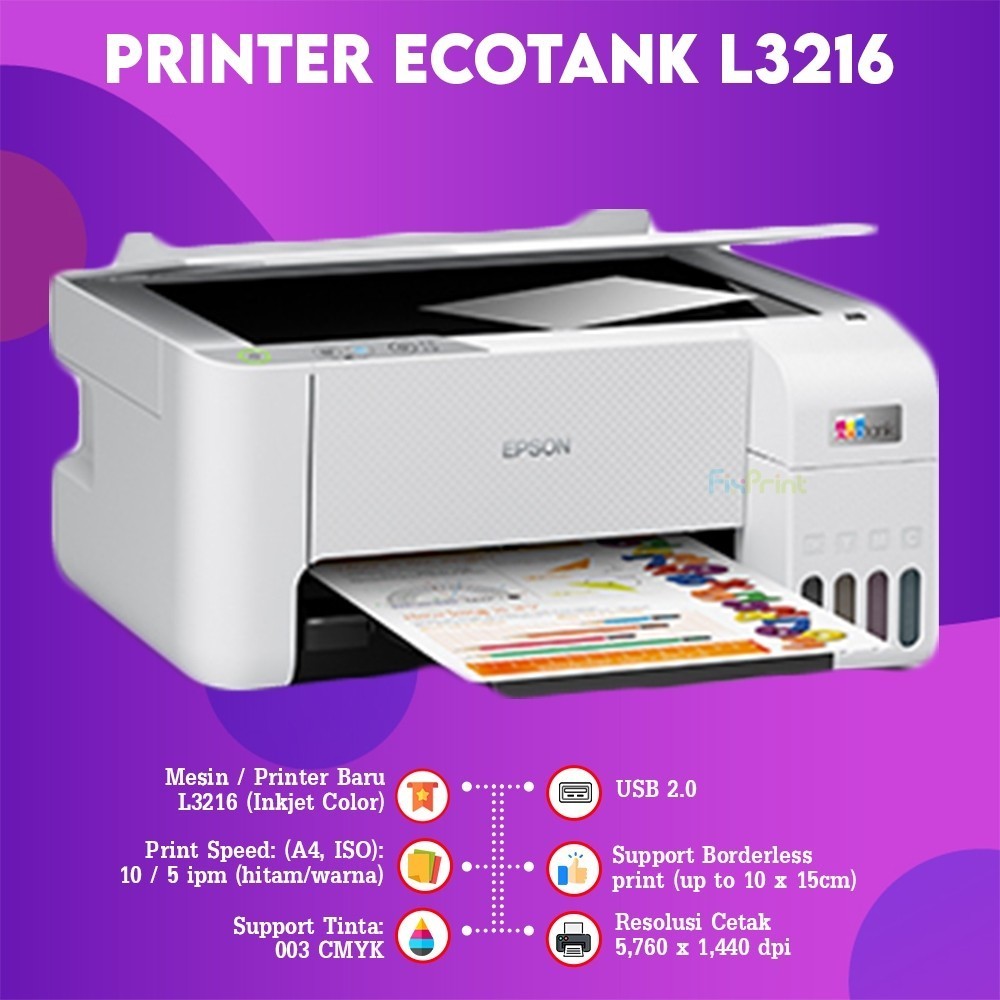 FixPrint Printer EcoTank Epson L3210 L3211 Black L3216 White Print Scan Copy New All-in-One Multifungsi Photo Warna L3110 L3116 / L3251 L3250 - Gambar 4