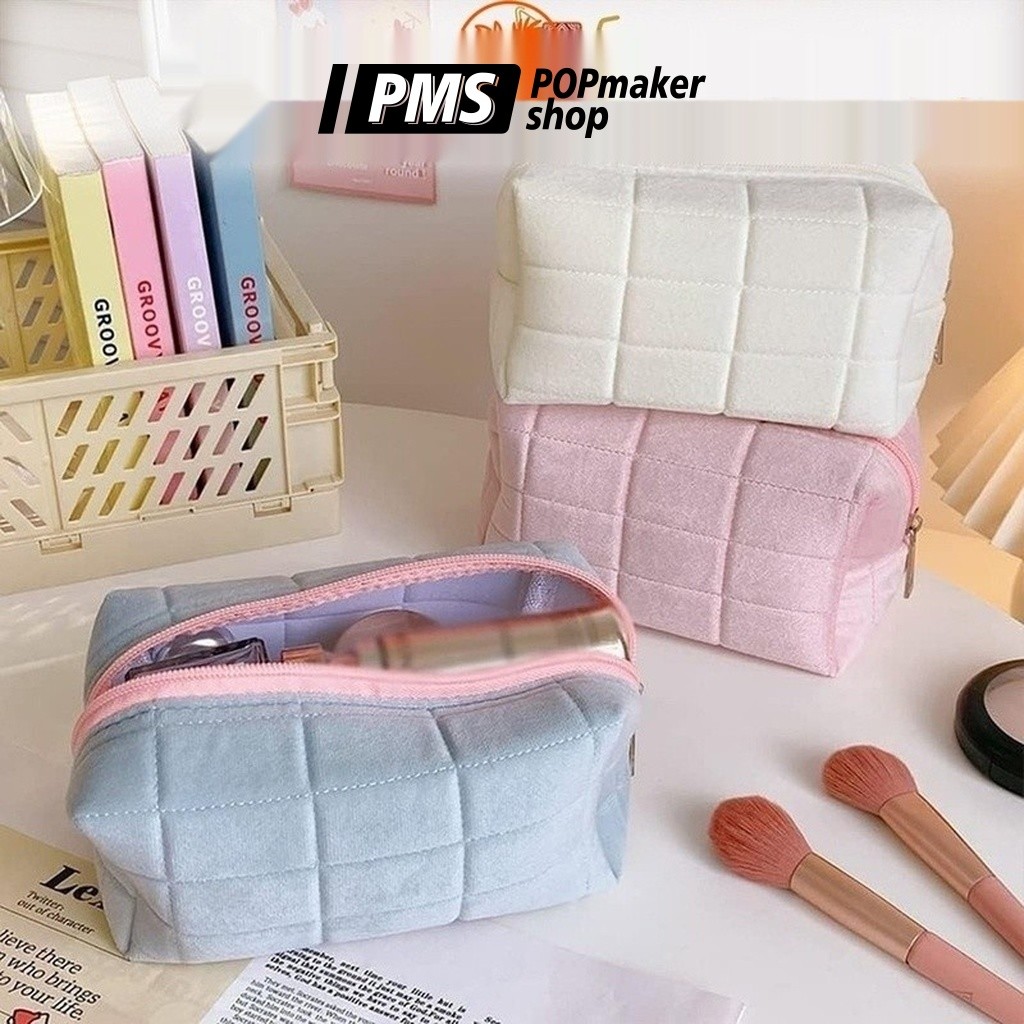 POPmaker shop alat tulis multifungsi kotak pensil velvet pastel estetik serbaguna desain cantik untuk sehari hari H746 COD - Gambar 3
