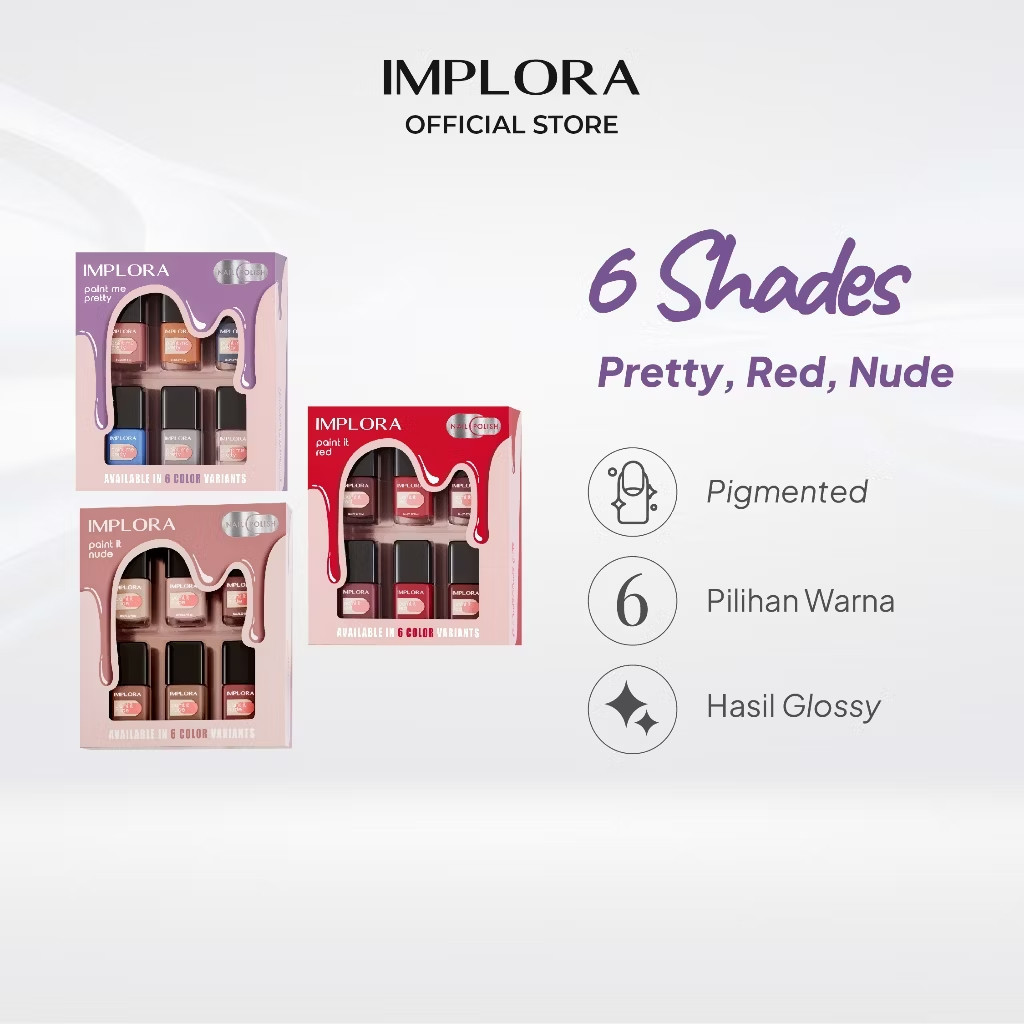 Implora Paint Nail Polish Box isi 6 / Merah Jingga Official - Gambar 2