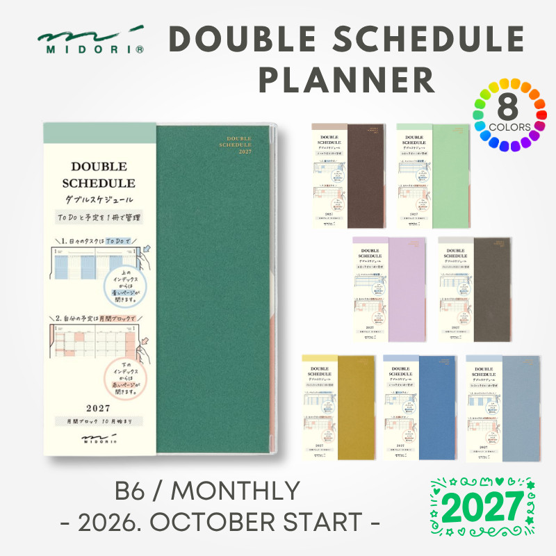 Midori Double Schedule Planner 2027 B6 Monthly (2026 October start ...